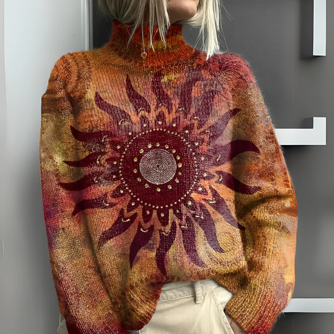 Jovie | Pull Col Roulé Chaud en Maille avec Soleil Tribal