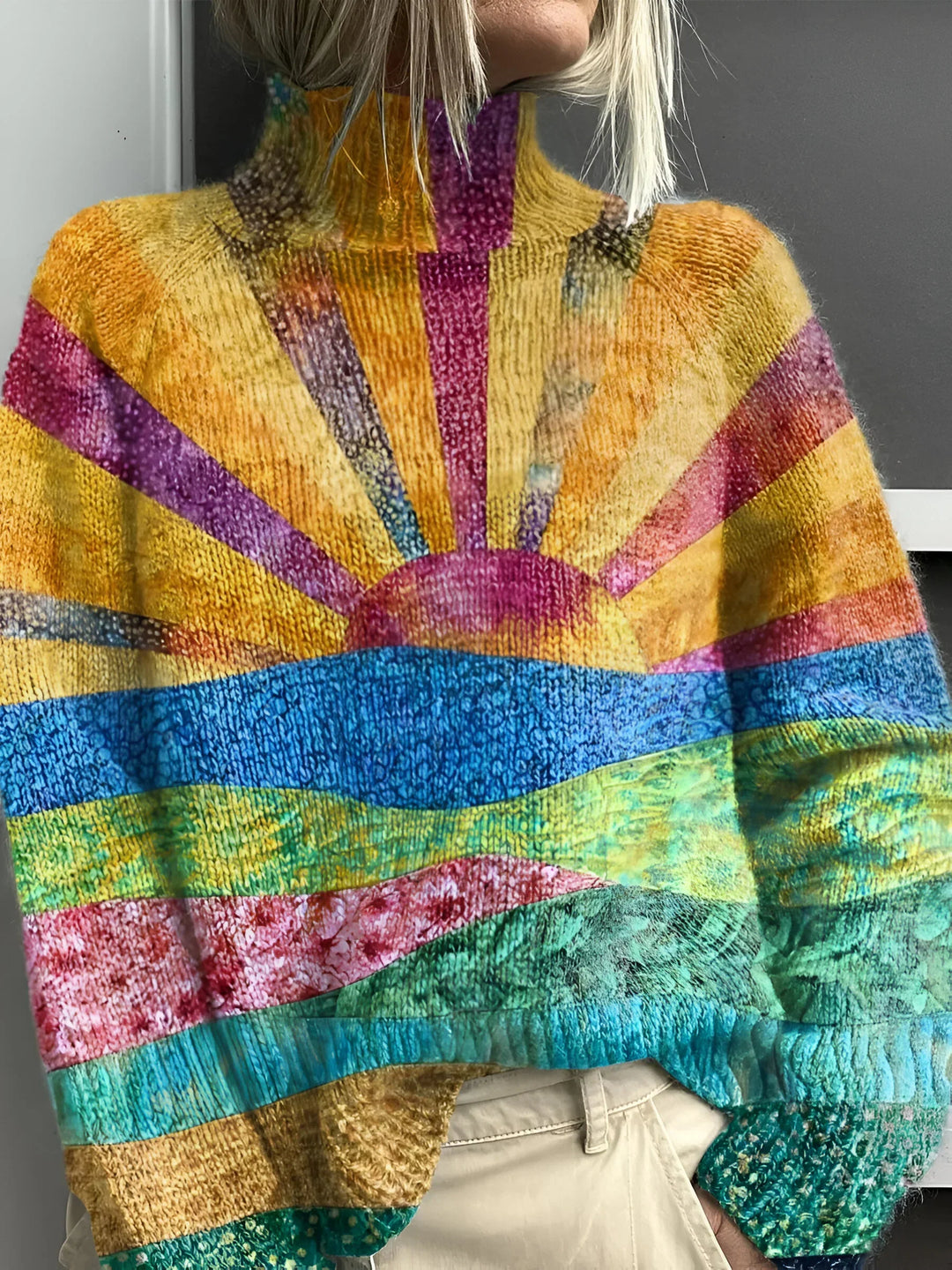 Noortje | Pull Col Roulé Coloré et Joyeux