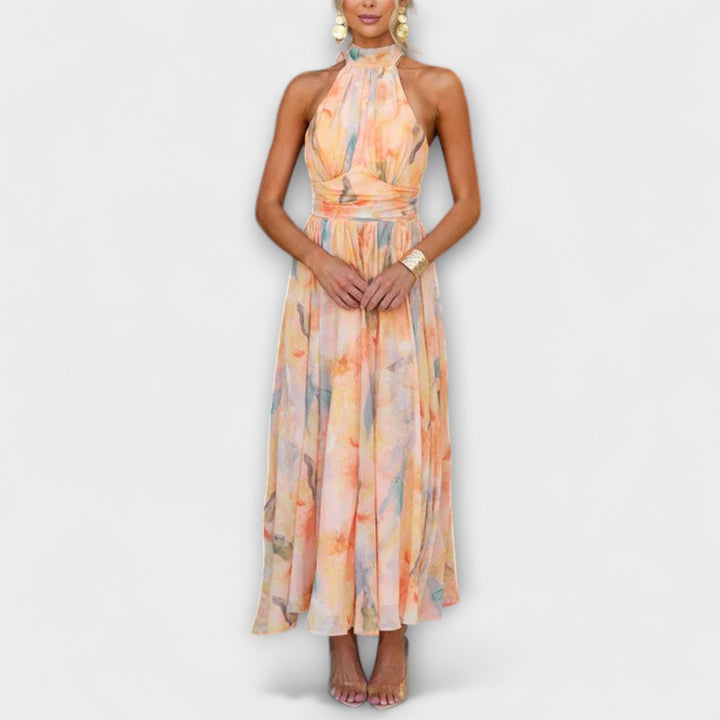 Hillary | Robe Longue Dos Nu À Imprimé Aquarelle