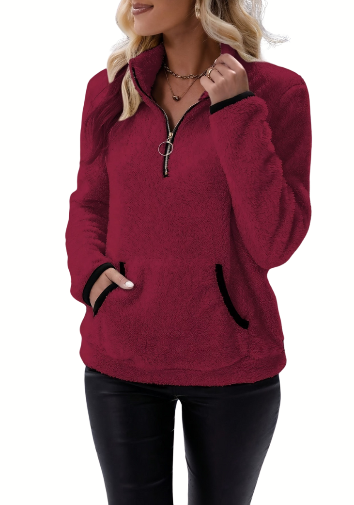 Rosely | Sweatshirt en Polaire Borg à Demi-Zip