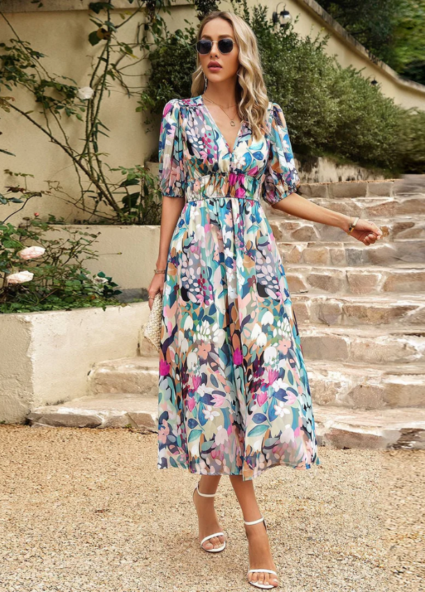 Estella | Robe Midi Florale Flatteuse