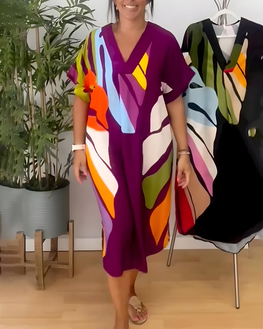 Beatrise | Robe Décontractée à Imprimé Feuilles Coloré