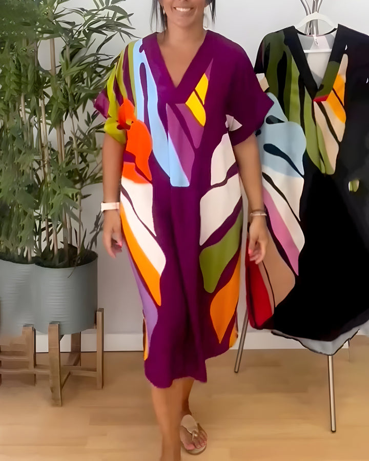 Beatrise | Robe Décontractée à Imprimé Feuilles Coloré