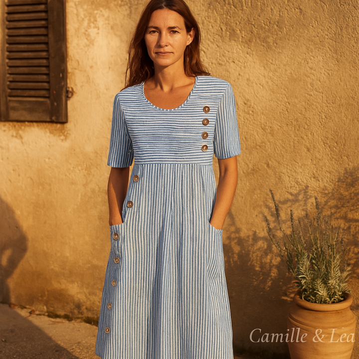 Lenna | Robe Midi En Coton Rayé