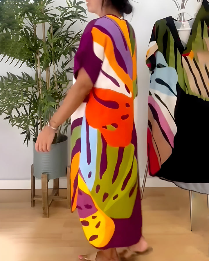Beatrise | Robe Décontractée à Imprimé Feuilles Coloré