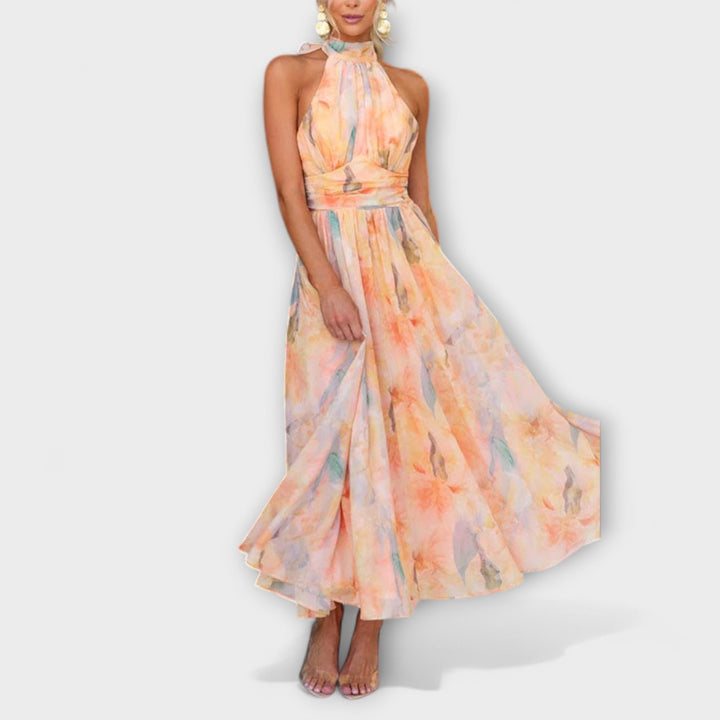 Hillary | Robe Longue Dos Nu À Imprimé Aquarelle