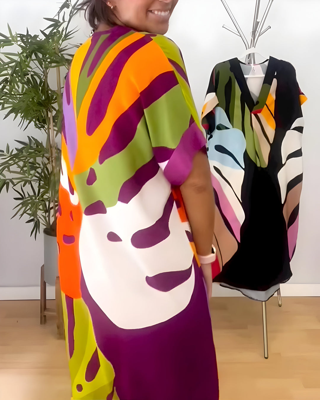 Beatrise | Robe Décontractée à Imprimé Feuilles Coloré