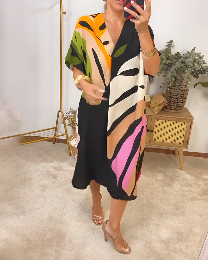 Beatrise | Robe Décontractée à Imprimé Feuilles Coloré