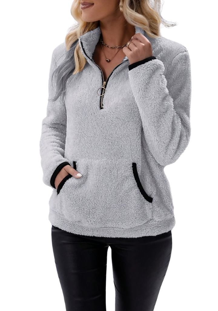 Rosely | Sweatshirt en Polaire Borg à Demi-Zip