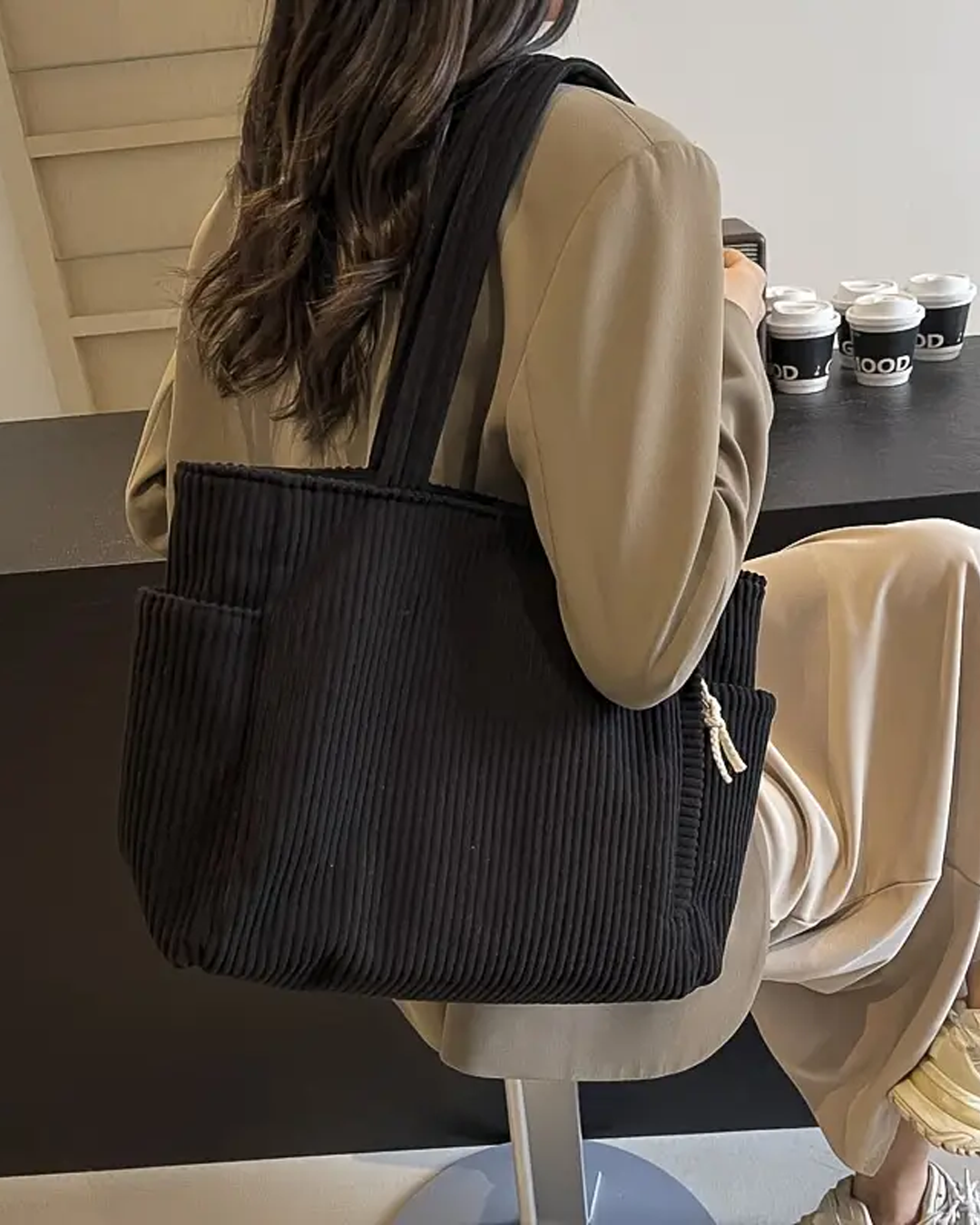 Tessie | Sac Fourre-tout Côtelé Avec Cordon De Serrage