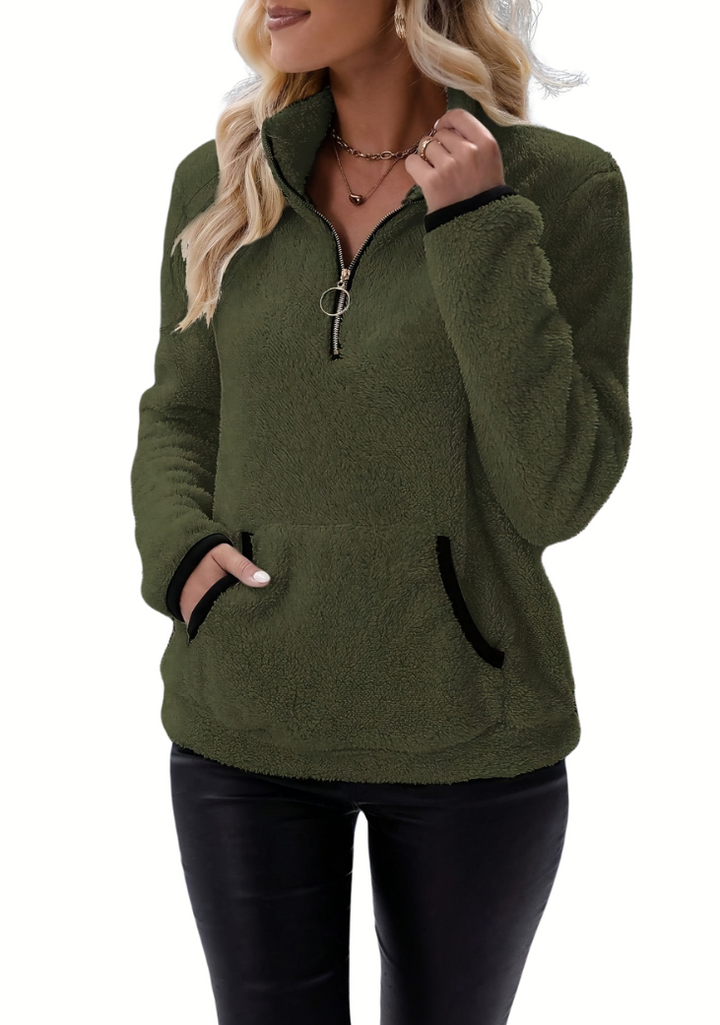 Rosely | Sweatshirt en Polaire Borg à Demi-Zip