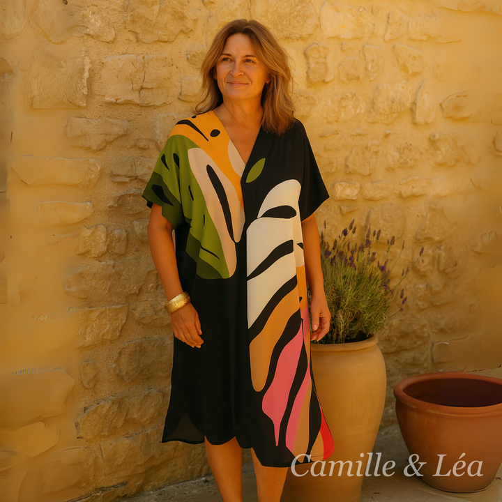 Beatrise | Robe Décontractée à Imprimé Feuilles Coloré