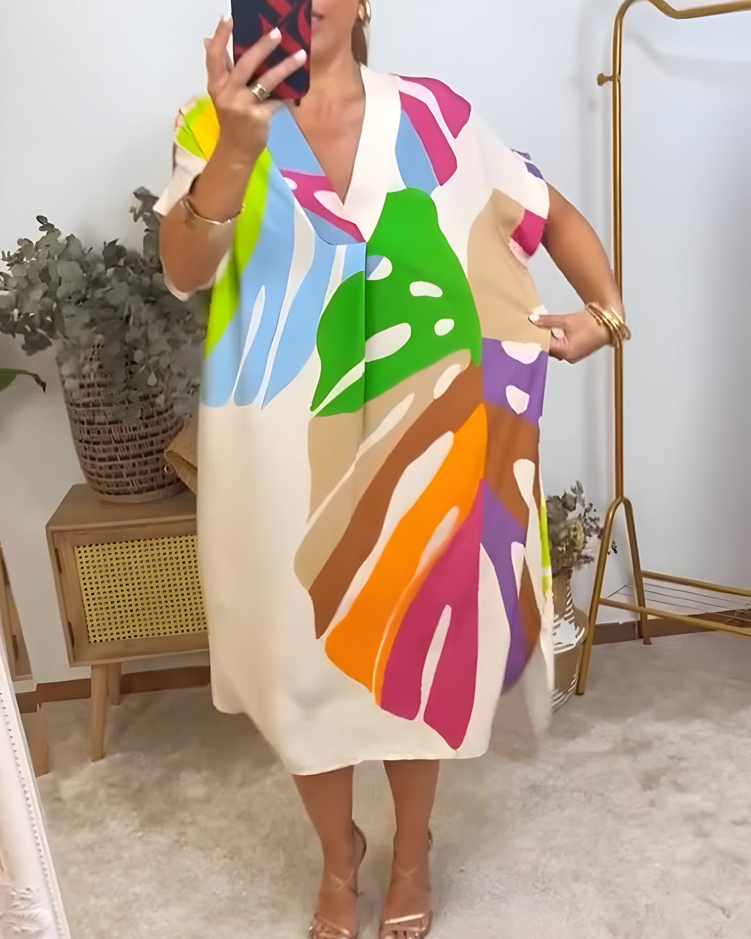 Beatrise | Robe Décontractée à Imprimé Feuilles Coloré