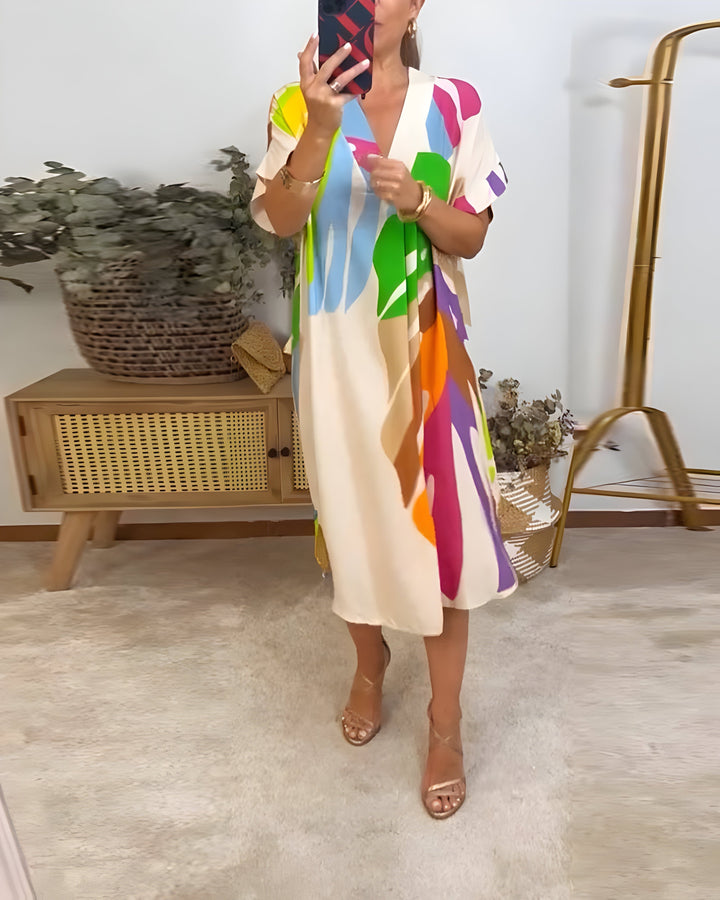 Beatrise | Robe Décontractée à Imprimé Feuilles Coloré