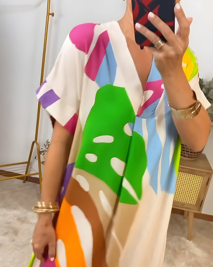 Beatrise | Robe Décontractée à Imprimé Feuilles Coloré